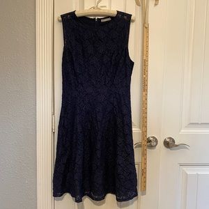 Spruce and Sage allover lace stretchy navy sleeveless skater fit and flare dress